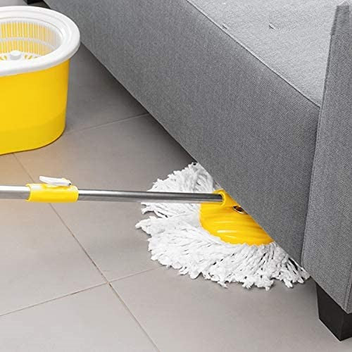 HIC Microfiber Spin Bucket Mop Set with Easy Wringer 360° Degree Moving Handle (Yellow)