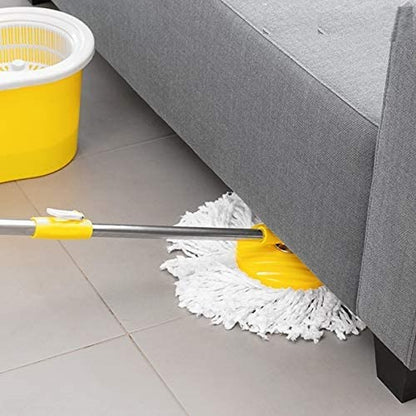 HIC Microfiber Spin Bucket Mop Set with Easy Wringer 360° Degree Moving Handle (Yellow)