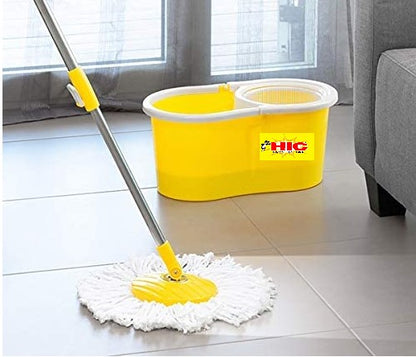 HIC Microfiber Spin Bucket Mop Set with Easy Wringer 360° Degree Moving Handle (Yellow)