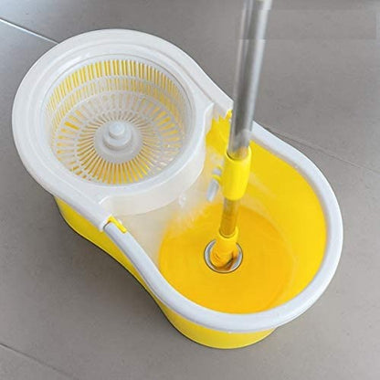 HIC Microfiber Spin Bucket Mop Set with Easy Wringer 360° Degree Moving Handle (Yellow)