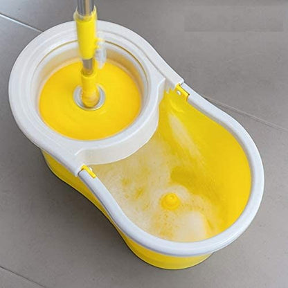 HIC Microfiber Spin Bucket Mop Set with Easy Wringer 360° Degree Moving Handle (Yellow)