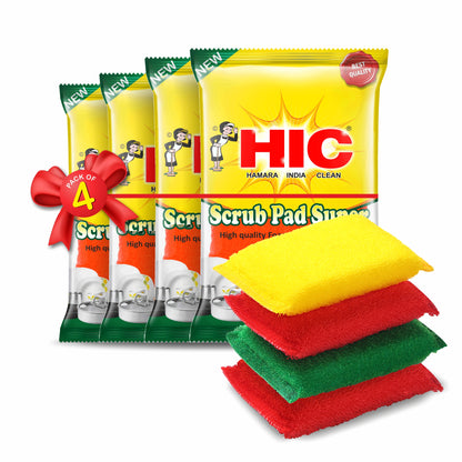 HIC Super Scrub Pad with High Density Nylone Loops and Superior Qlty Foam for Most Efficiant Cleaning and Durability (Pack of 4)