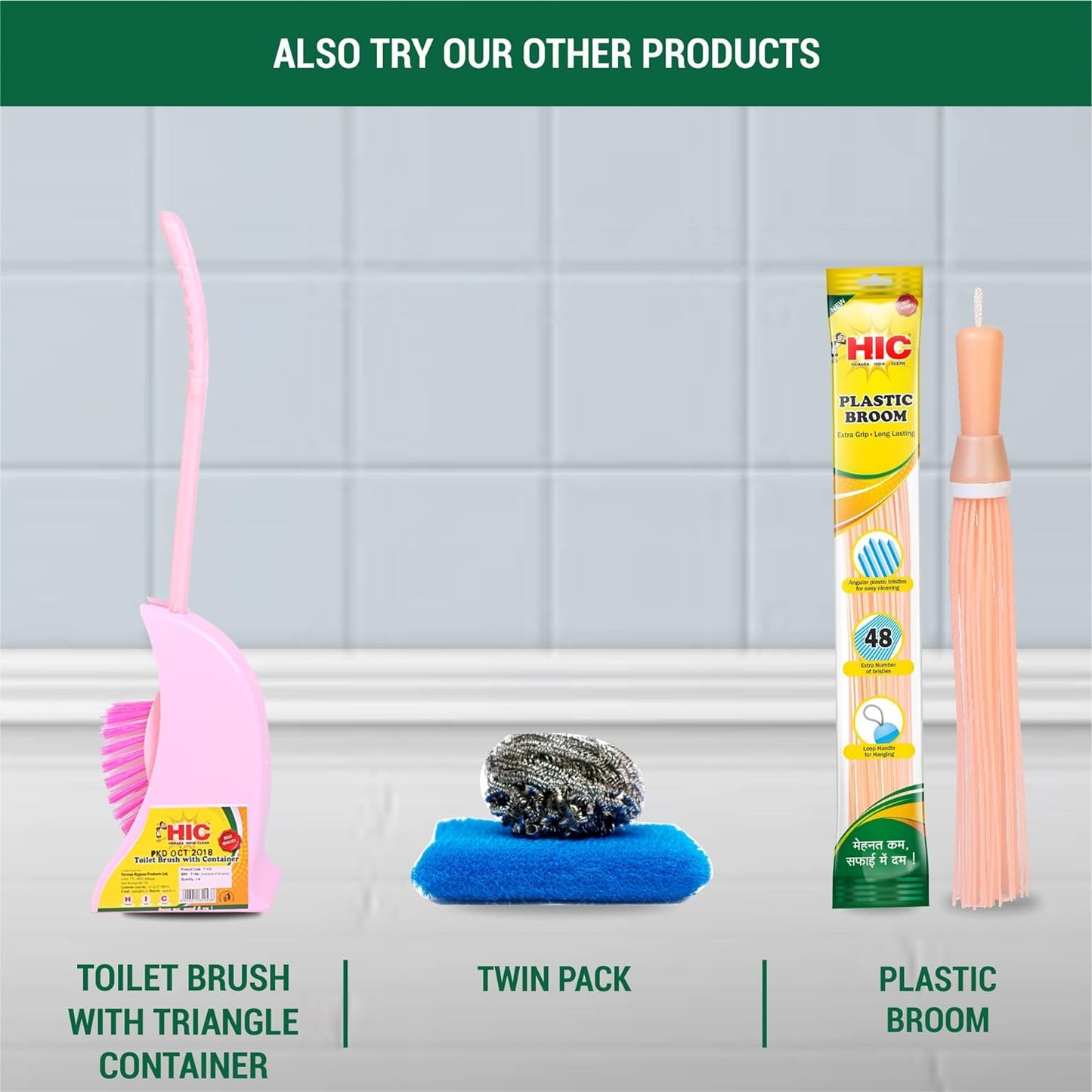 HIC Double Hockey Shape Toilet Cleaner Brush