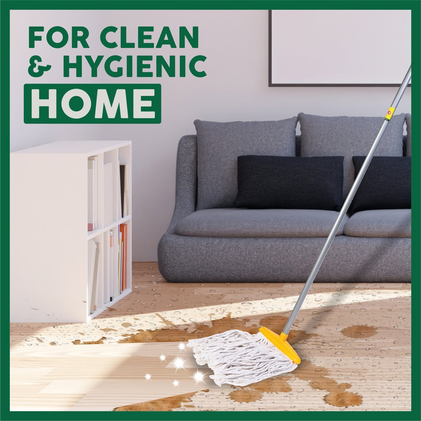 HIC Refillable Cotton 'T' Mop Ideal for All Kind of Floor with Extendable Rod to Adjust to Your Height