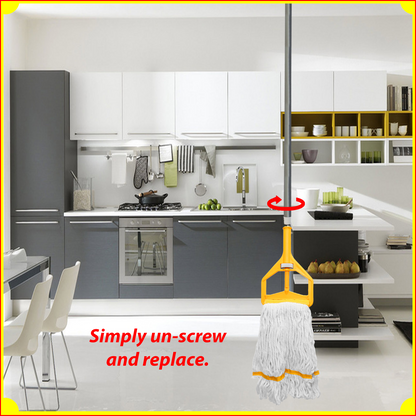 Screw-N-fit refillable Cotton Mop to cover large cleaning area at home , office with long and sturdy handle