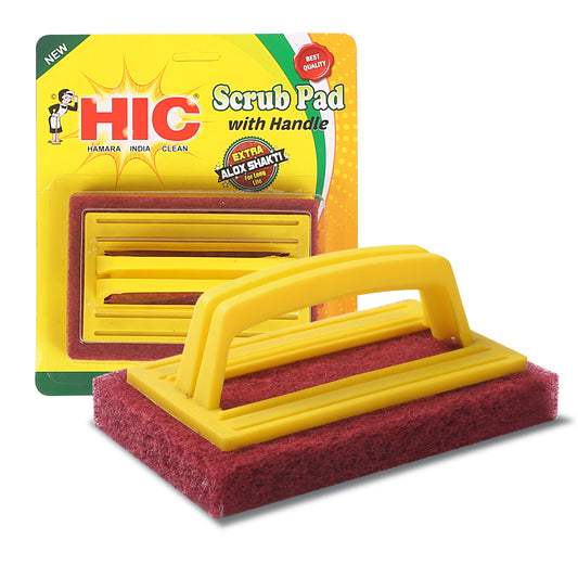 HIC Nylon Scrub Pad with Handle Multipurpose for Cleaning Kitchen and Bathroom Table, Tile, Floor