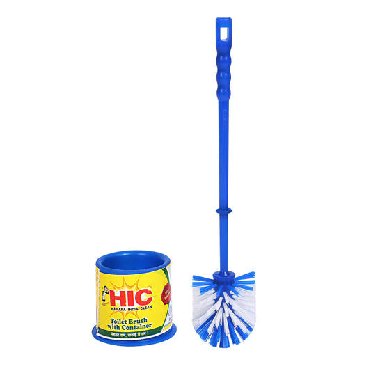 HIC Plastic Toilet Brush with Round Container for all types of toilet , Standard, Multicolour