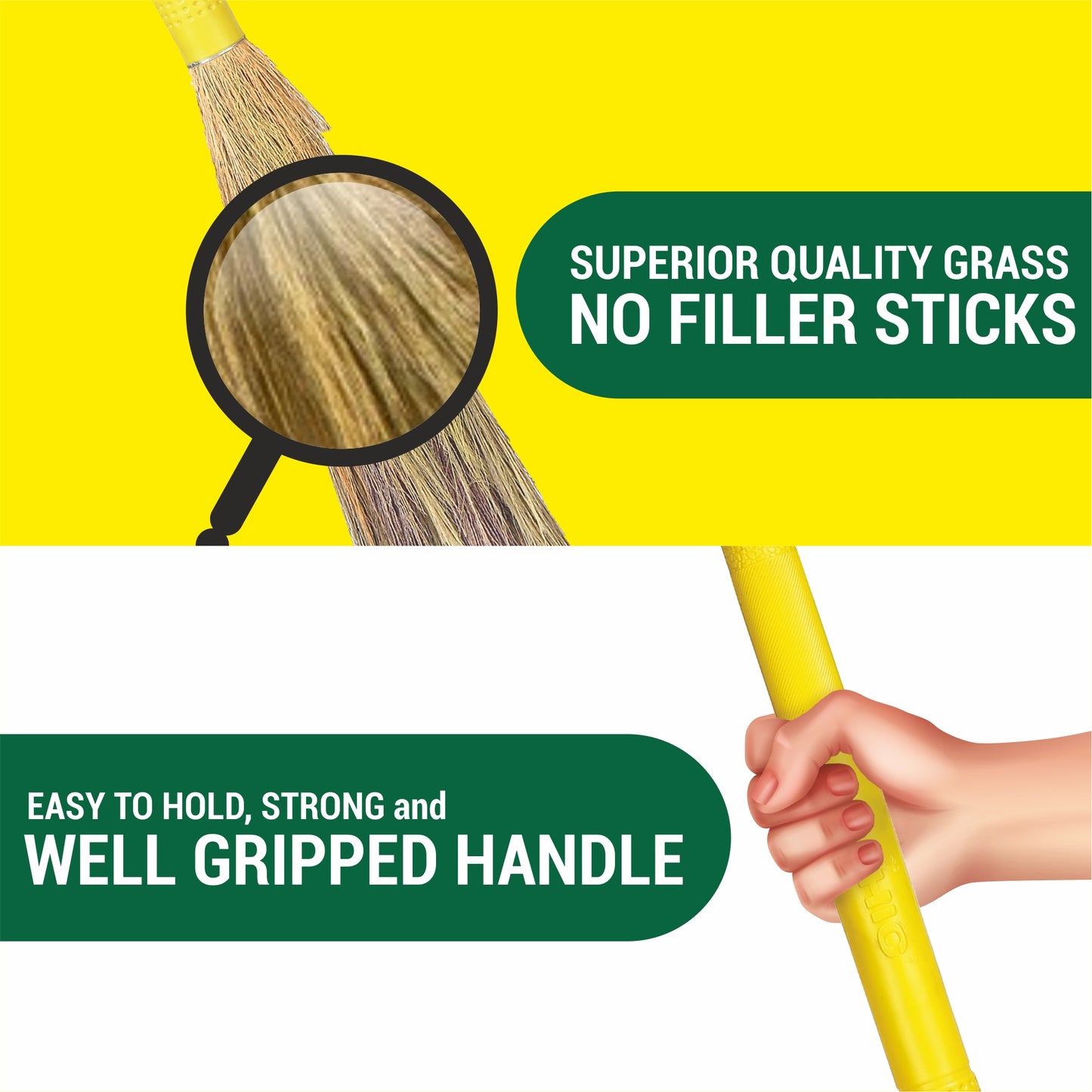 HIC Long Lasting Eco-Friendly Plastic Handle Jambo Grass Broom Stick- Jumbo King Size