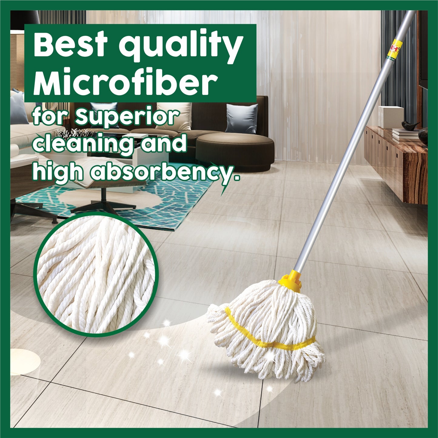 HIC Microfiber 'Deck' Mop with Telescopic Sturdy Rod