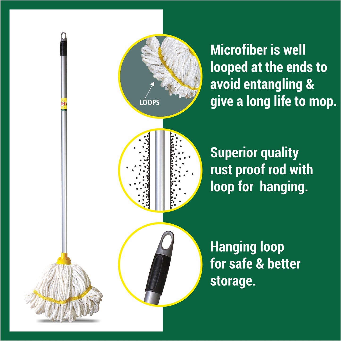 HIC Microfiber 'Deck' Mop with Telescopic Sturdy Rod