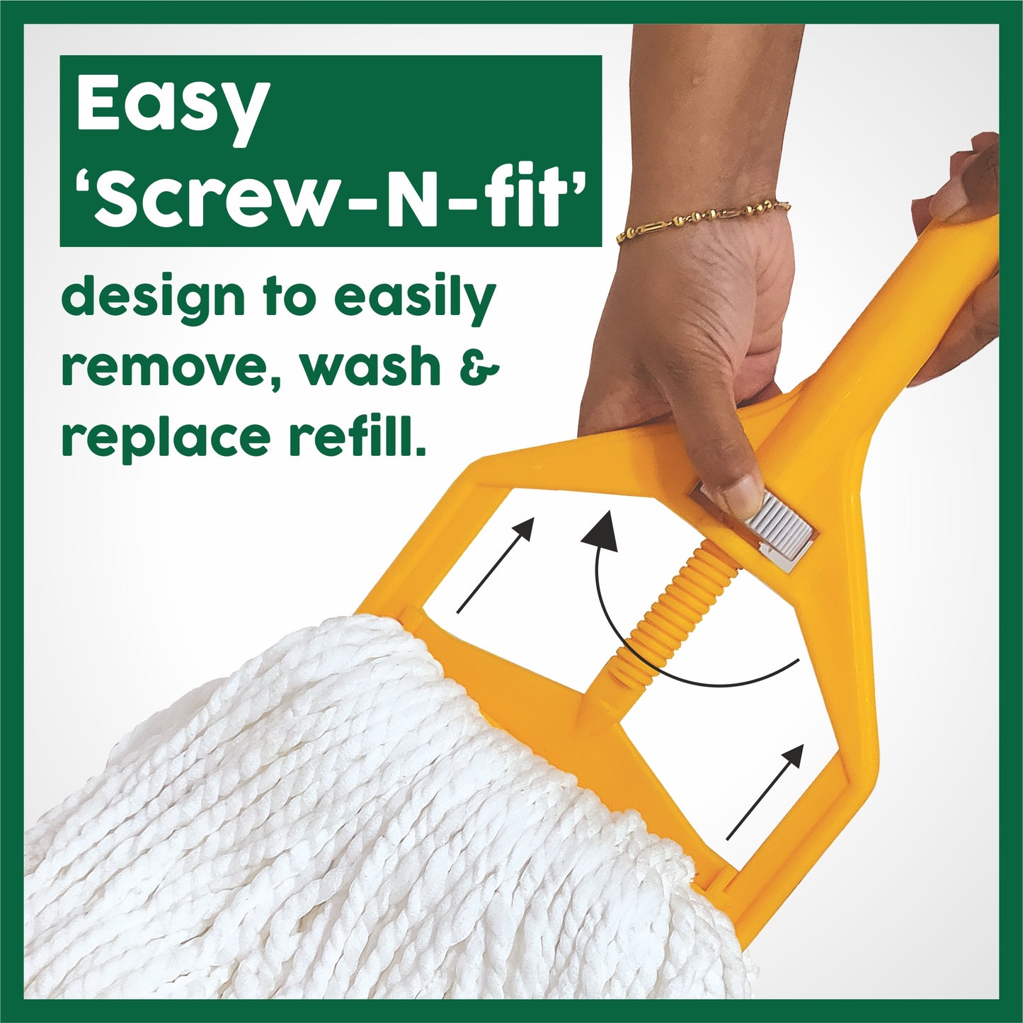 HIC Screw N fit refillable Microfiber Mop to Cover Large Cleaning with Long and Sturdy Handle