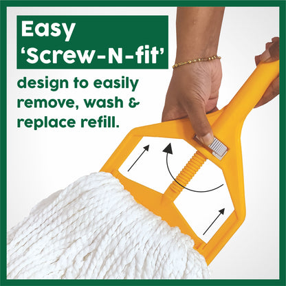 HIC Screw N fit refillable Microfiber Mop to Cover Large Cleaning with Long and Sturdy Handle