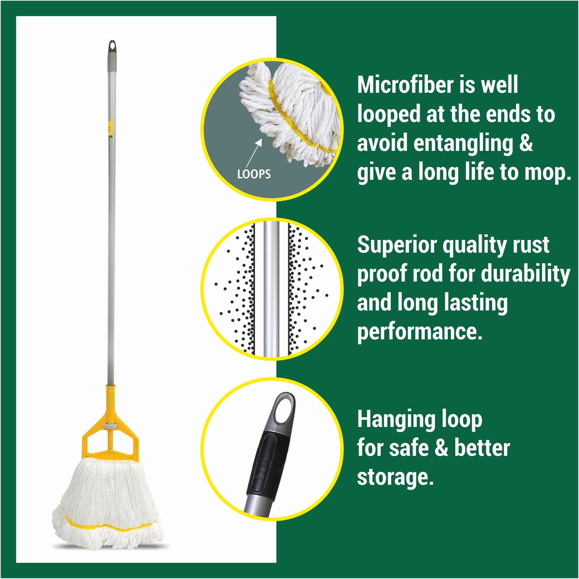 HIC Screw N fit refillable Microfiber Mop to Cover Large Cleaning with Long and Sturdy Handle