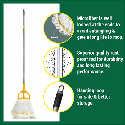 HIC Screw N fit refillable Microfiber Mop to Cover Large Cleaning with Long and Sturdy Handle