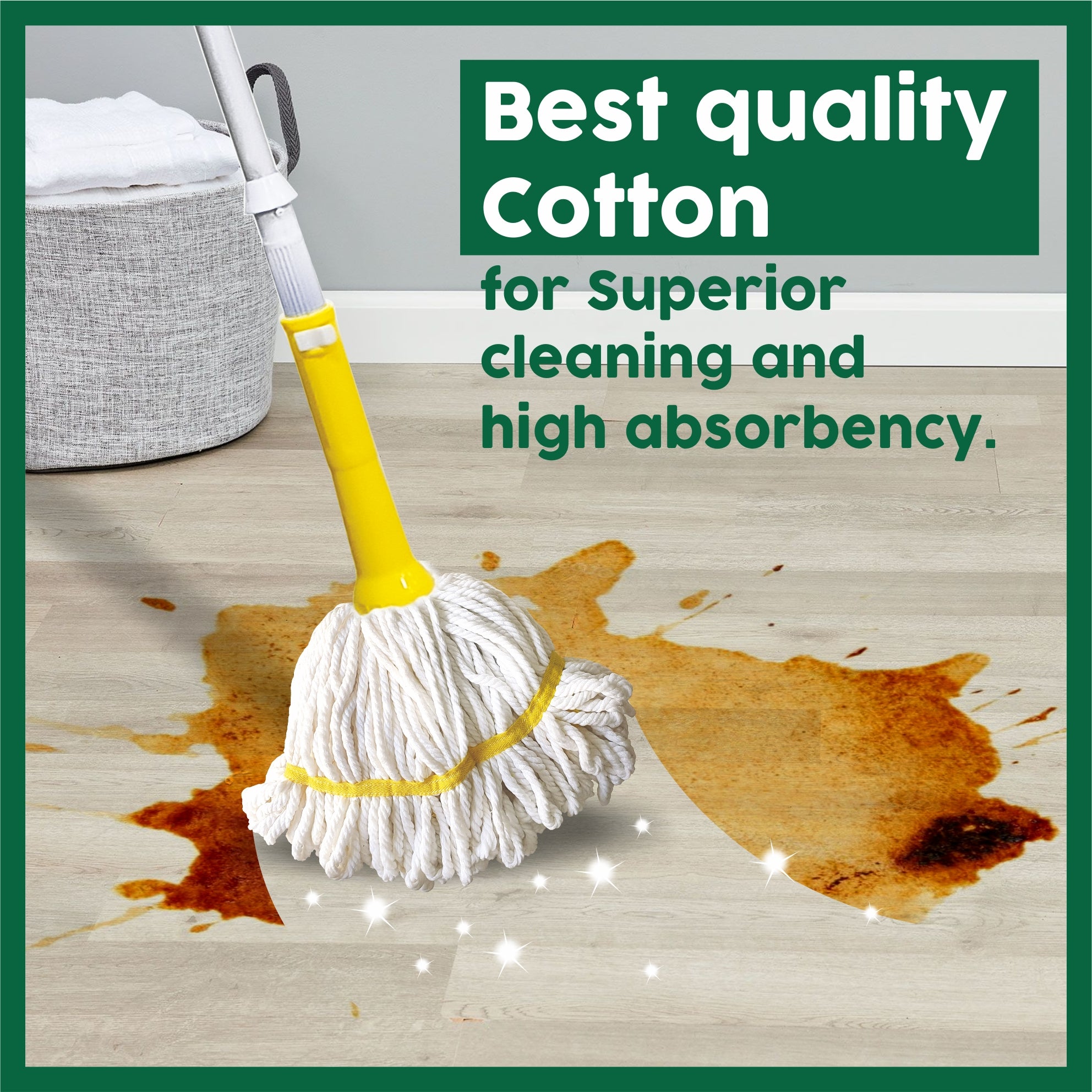 HIC Twist N Squeezee Cotton Mop Perfect for Cleaning Hardwood,Laminate,Tiles Cotton Twist Mop for Floor Cleaning ,Cotton Squeeze twist mop stick for cleaning, Pocha for floor cleaning, Modular, Space saving