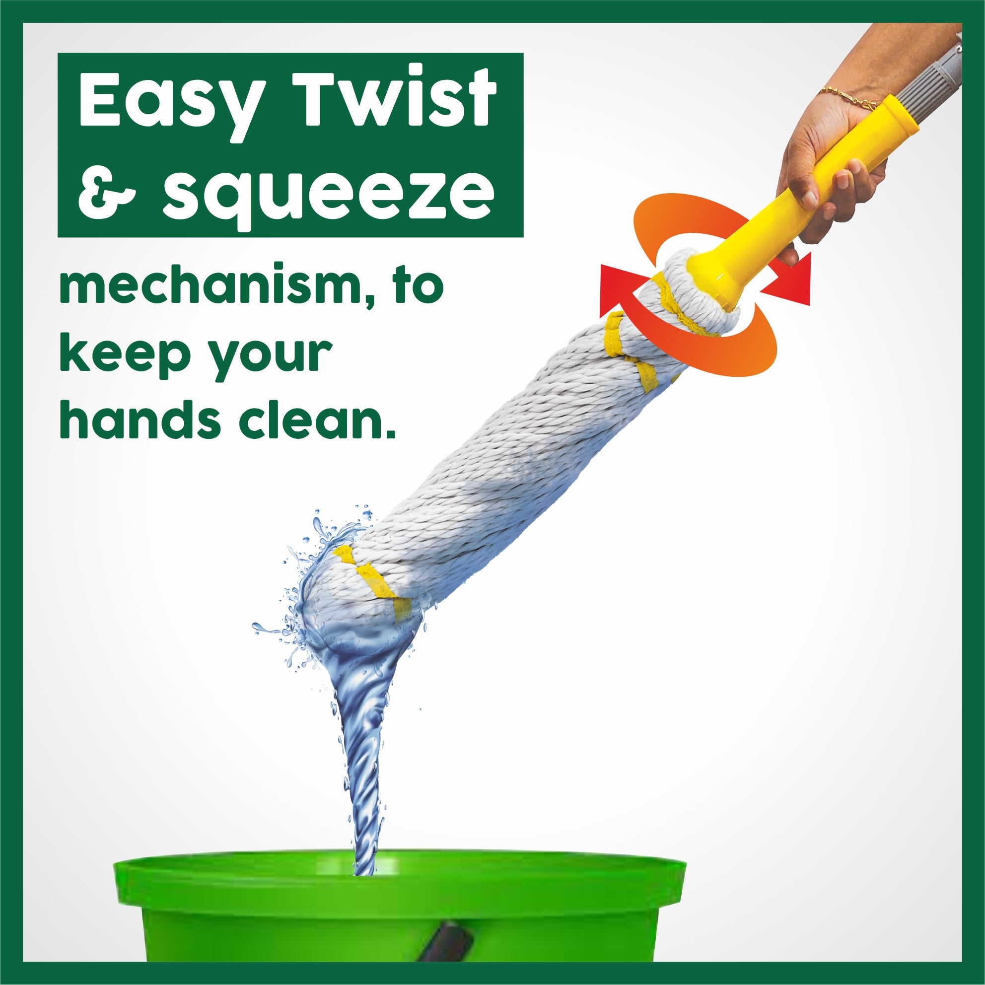 HIC Twist N Squeezee Cotton Mop Perfect for Cleaning Hardwood,Laminate,Tiles Cotton Twist Mop for Floor Cleaning ,Cotton Squeeze twist mop stick for cleaning, Pocha for floor cleaning, Modular, Space saving