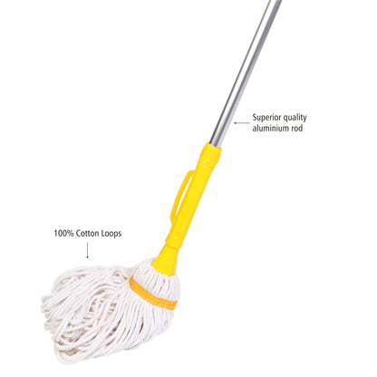 HIC Twist Cotton Mop with 100% Pure Cotton to Cover Large Cleaning Area at Home ,Office with Long and Sturdy Rust Proof Aluminium Handle