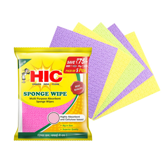 HIC Sponge Wipe resuable and Washable Sponge Wipes for Kitchen Cleaning (Multicolor Pack of 5)