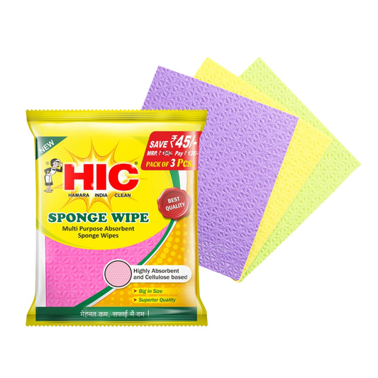 HIC Sponge Wipe resuable and Washable Sponge Wipes for Kitchen Cleaning (Multicolor Pack of 3)