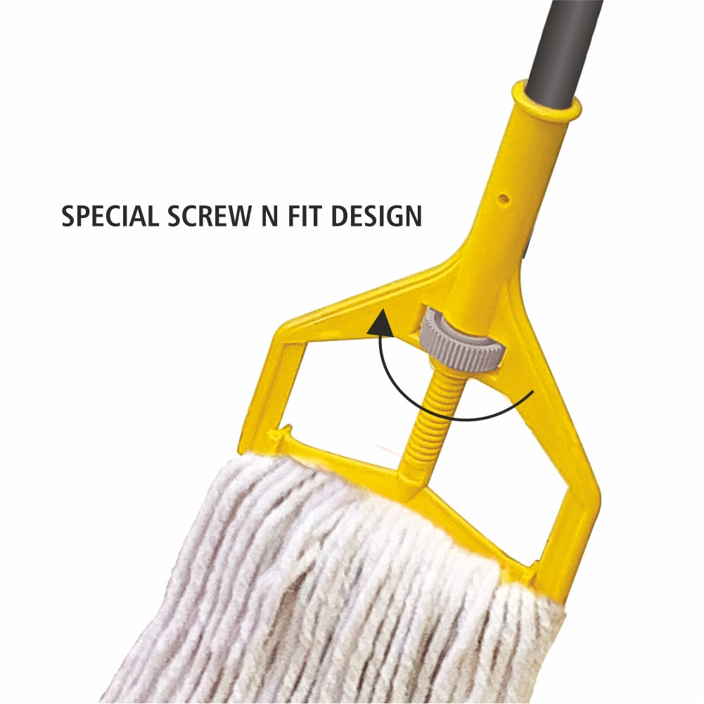 Screw-N-fit refillable Cotton Mop to cover large cleaning area at home , office with long and sturdy handle